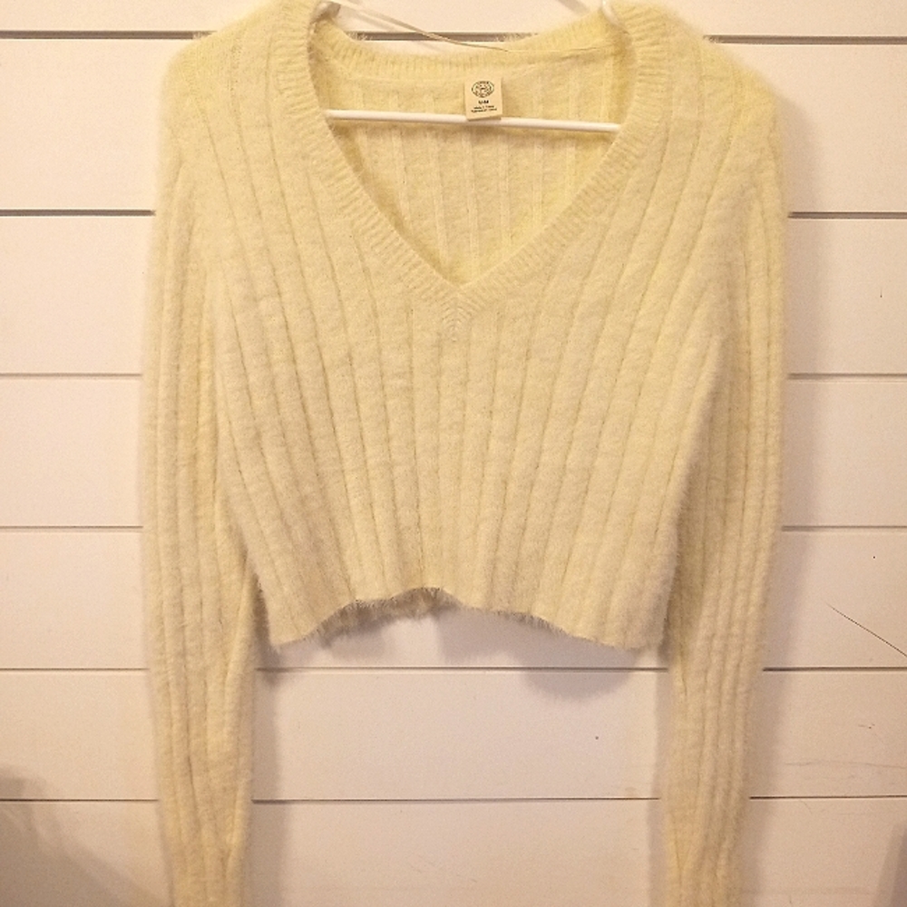 Urban Outfitters- Cream Colored Fuzzy Crop top Sweater